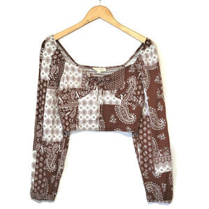 PacSun LA Hearts Patchwork Floral Crop Top Brown White Boho Y2K 70s XS
